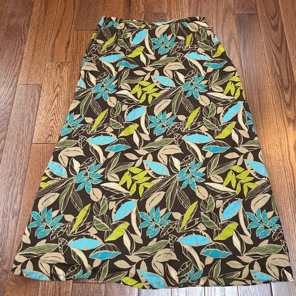 Vintage A-Line Floral Print Skirt - Brown and Blue - Picture 2 of 9
